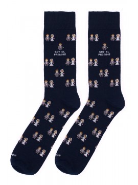 Meias socksandco com namorados design e detalhe Eu sou o padrinho em azul marinho