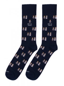 Calzini Socksandco con fidanzati di design e dettaglio Io sono lo sposo in blu navy