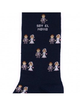 Calzini Socksandco con fidanzati di design e dettaglio Io sono lo sposo in blu navy