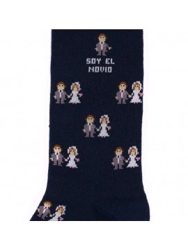 Calzini Socksandco con fidanzati di design e dettaglio Io sono lo sposo in blu navy