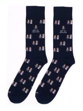 Socksandco sokken met groom's design en detail Soy el testigo in marineblauw