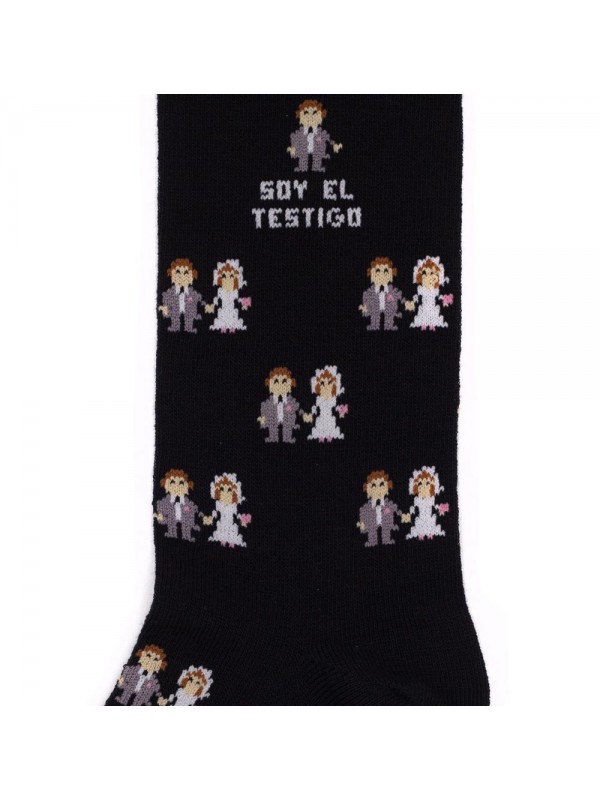 Socksandco sokken met boyfriend design en detail Soy el testigo in zwart