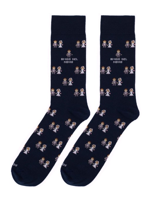 Chaussettes Socksandco avec design de marié et détail ami du marié en bleu marine