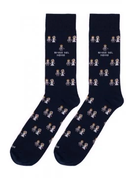 Calzini Socksandco con disegno sposo e dettaglio amico dello sposo in blu navy