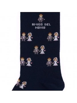 Calzini Socksandco con disegno sposo e dettaglio amico dello sposo in blu navy