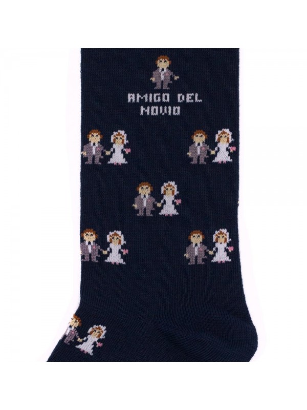 Calzini Socksandco con disegno sposo e dettaglio amico dello sposo in blu navy