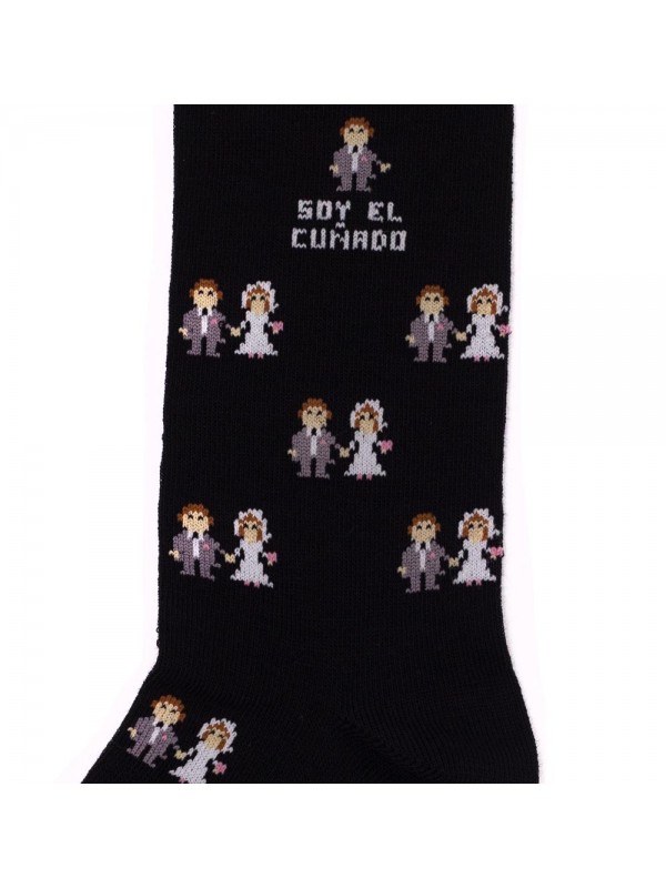 Socksandco sokken met boyfriend design en detail Soy el cuña in zwart