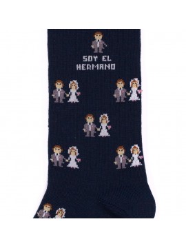 Socksandco socks with design boyfriends and detail I am the brother in navy blue