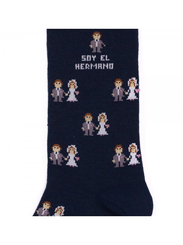 Socksandco socks with design boyfriends and detail I am the brother in navy blue