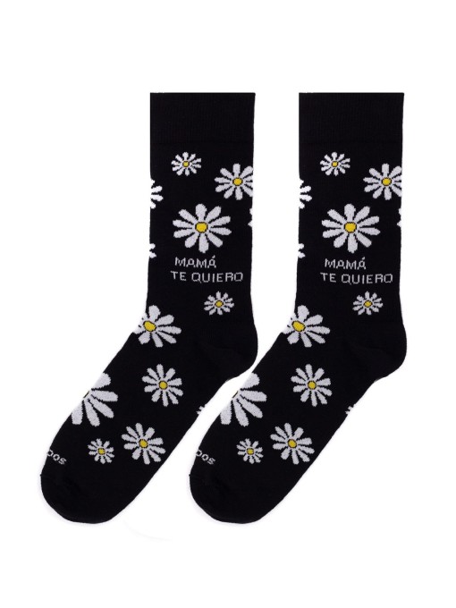 Socksandco Socke Nachricht Mama Ich liebe dich Gänseblümchen Schwarz