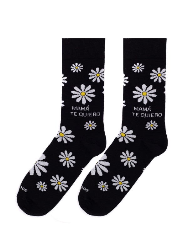 Socksandco Socke Nachricht Mama Ich liebe dich Gänseblümchen Schwarz