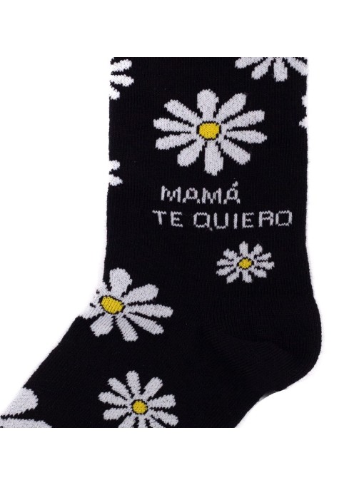 socksandco calcetin mensaje mama te quiero margaritas negro