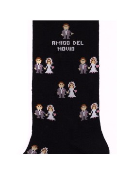 Chaussettes Socksandco avec motif de mariés et détail amigo del novio en noir