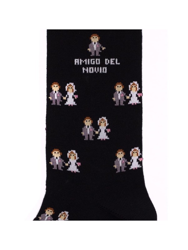 Chaussettes Socksandco avec motif de mariés et détail amigo del novio en noir