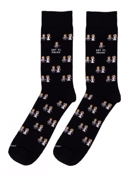 Socksandco socks with bride and groom design and soy el padre detail in black