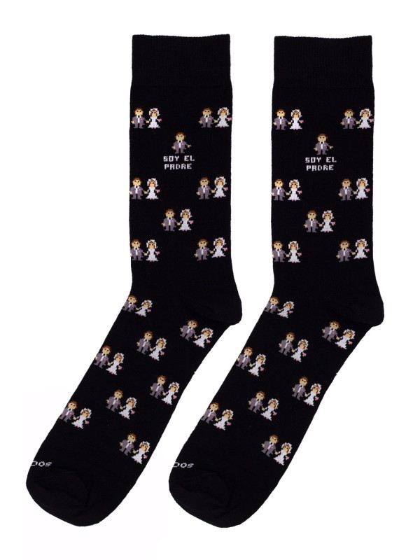 Chaussettes Socksandco avec motif de mariés et détail soy el padre en noir